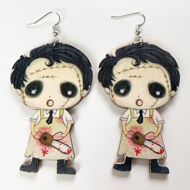 Halloween Horror Ghost Wood Earrings - 0 - Scribble Snacks