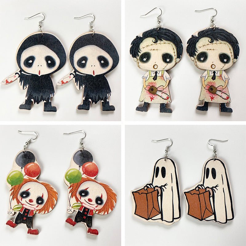 Halloween Horror Ghost Wood Earrings - 0 - Scribble Snacks