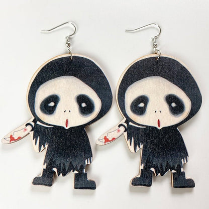 Halloween Horror Ghost Wood Earrings - 0 - Scribble Snacks