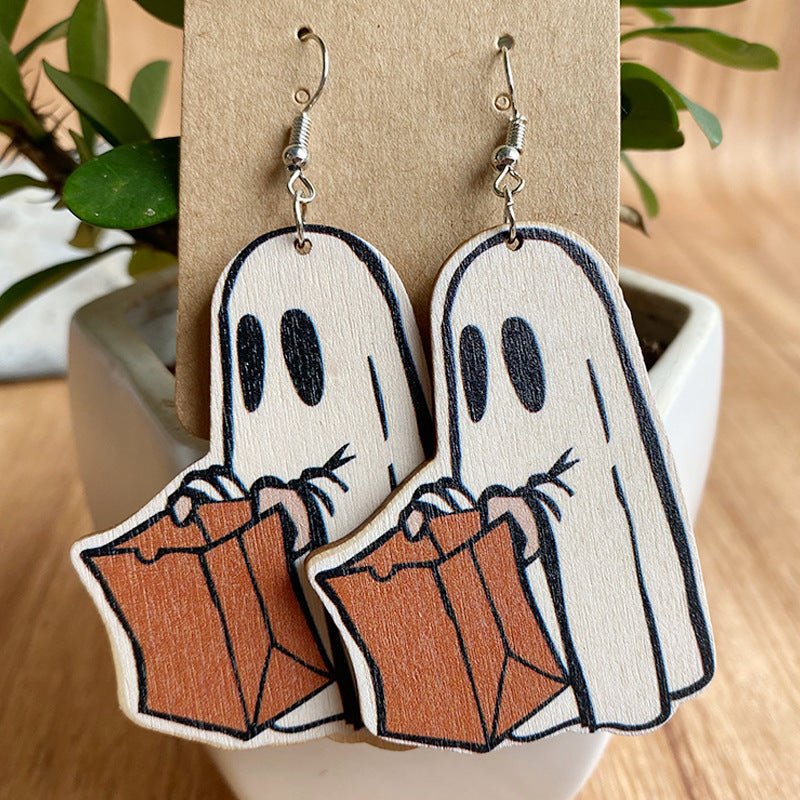 Halloween Horror Ghost Wood Earrings - 0 - Scribble Snacks