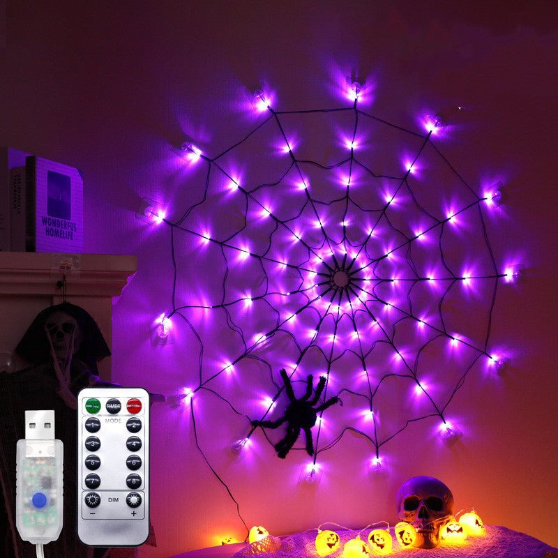 Halloween Led Spider Web String Light 5v Remote Control 8 Modes Net Mesh Atmosphere Lamp Outdoor Indoor Party Decor Led Light - 0 - Scribble Snacks