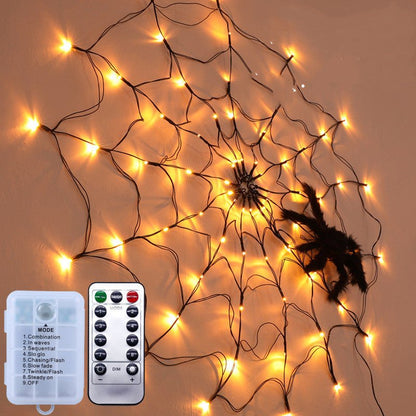 Halloween Led Spider Web String Light 5v Remote Control 8 Modes Net Mesh Atmosphere Lamp Outdoor Indoor Party Decor Led Light - 0 - Scribble Snacks