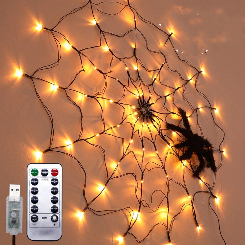 Halloween Led Spider Web String Light 5v Remote Control 8 Modes Net Mesh Atmosphere Lamp Outdoor Indoor Party Decor Led Light - 0 - Scribble Snacks