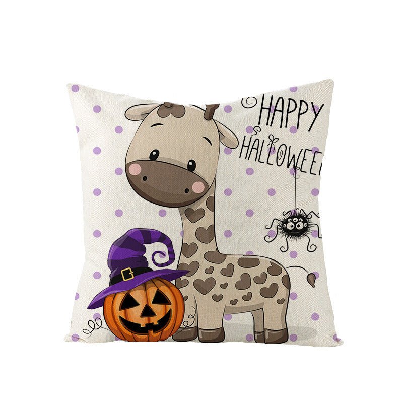 Halloween Linen Cute Cartoon Printed Kitten Pumpkin Head Pillow Cover - 0 - Scribble Snacks