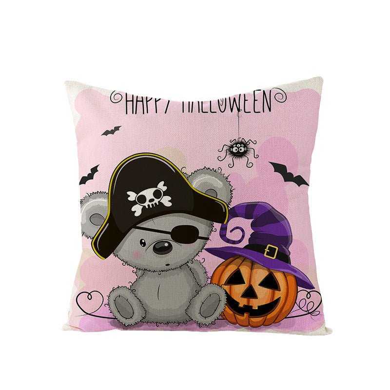 Halloween Linen Cute Cartoon Printed Kitten Pumpkin Head Pillow Cover - 0 - Scribble Snacks