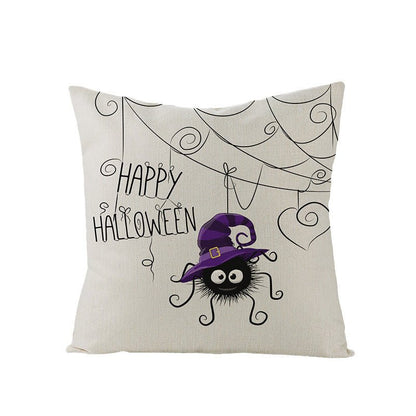 Halloween Linen Cute Cartoon Printed Kitten Pumpkin Head Pillow Cover - 0 - Scribble Snacks