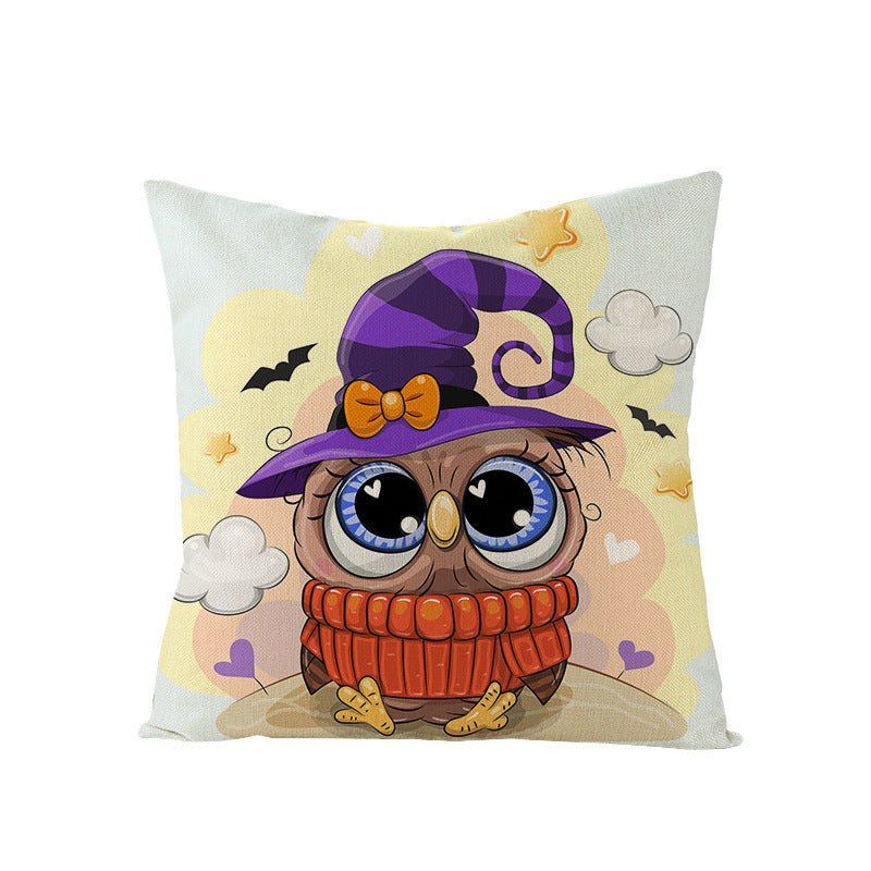 Halloween Linen Cute Cartoon Printed Kitten Pumpkin Head Pillow Cover - 0 - Scribble Snacks