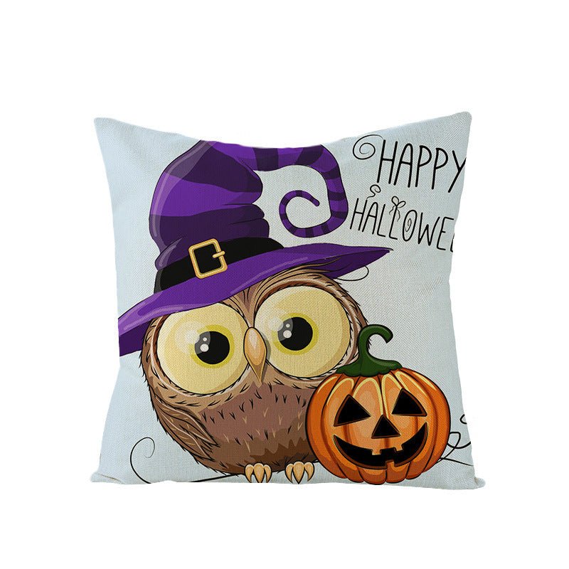 Halloween Linen Cute Cartoon Printed Kitten Pumpkin Head Pillow Cover - 0 - Scribble Snacks