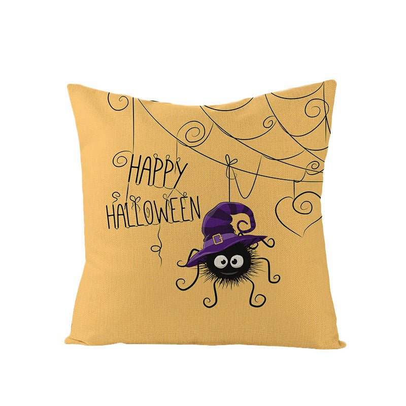 Halloween Linen Cute Cartoon Printed Kitten Pumpkin Head Pillow Cover - 0 - Scribble Snacks