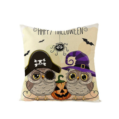 Halloween Linen Cute Cartoon Printed Kitten Pumpkin Head Pillow Cover - 0 - Scribble Snacks