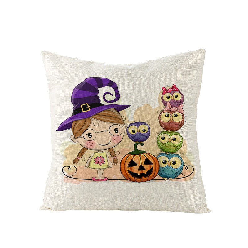 Halloween Linen Cute Cartoon Printed Kitten Pumpkin Head Pillow Cover - 0 - Scribble Snacks