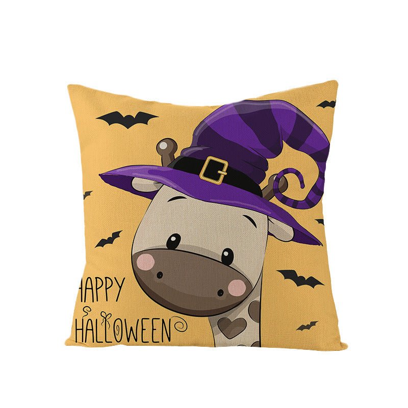 Halloween Linen Cute Cartoon Printed Kitten Pumpkin Head Pillow Cover - 0 - Scribble Snacks