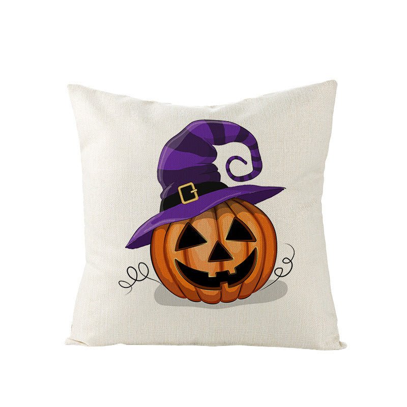 Halloween Linen Cute Cartoon Printed Kitten Pumpkin Head Pillow Cover - 0 - Scribble Snacks