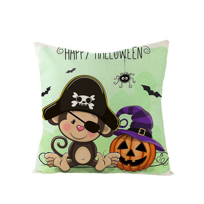 Halloween Linen Cute Cartoon Printed Kitten Pumpkin Head Pillow Cover - 0 - Scribble Snacks