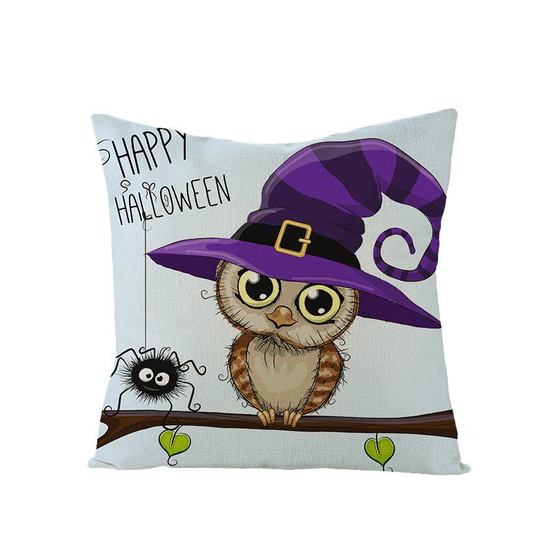 Halloween Linen Cute Cartoon Printed Kitten Pumpkin Head Pillow Cover - 0 - Scribble Snacks