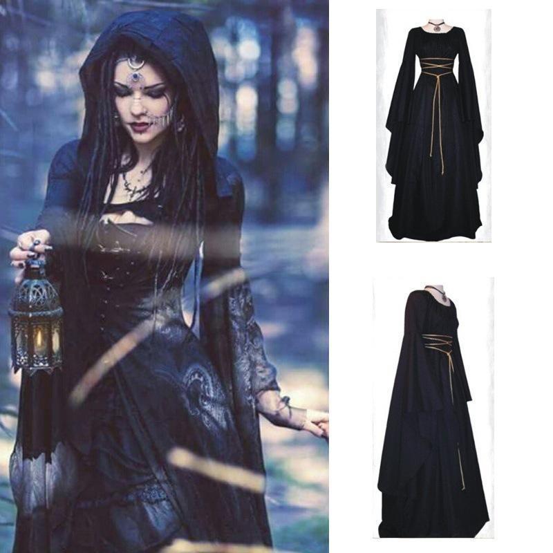 Halloween Long Sleeve Round Collar Belt Irregular Ladies Dress Halloween Witch Costume - 0 - Scribble Snacks