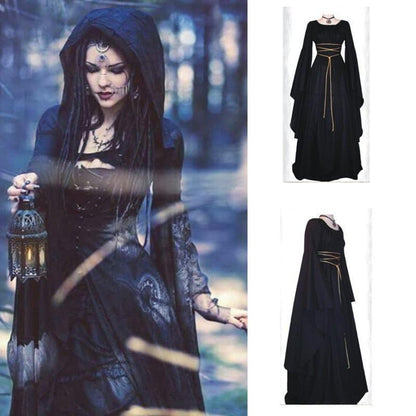 Halloween Long Sleeve Round Collar Belt Irregular Ladies Dress Halloween Witch Costume - 0 - Scribble Snacks