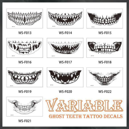 Halloween Mouth Teeth Tattoo Stickers Waterproof - 0 - Scribble Snacks