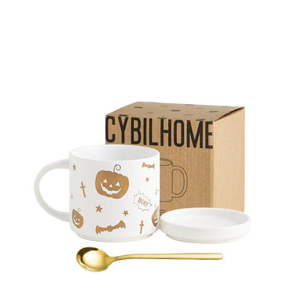 Halloween Mug With Lid Spoon Gift Box Large Capacity Ceramic - 0 - Scribble Snacks