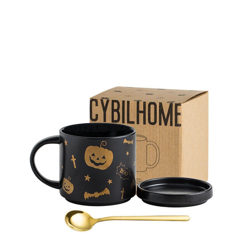 Halloween Mug With Lid Spoon Gift Box Large Capacity Ceramic - 0 - Scribble Snacks