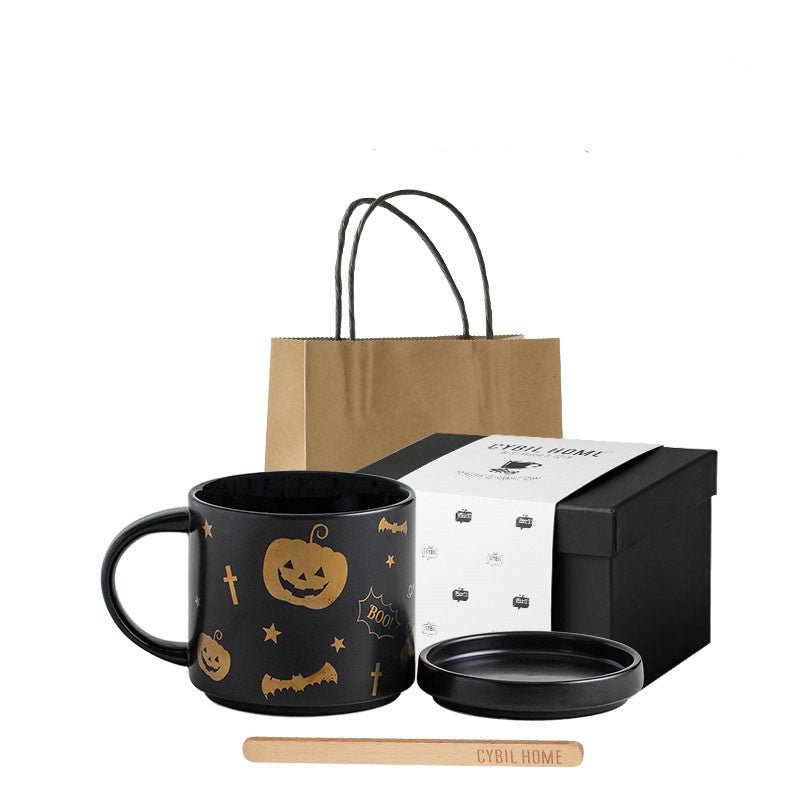 Halloween Mug With Lid Spoon Gift Box Large Capacity Ceramic - 0 - Scribble Snacks