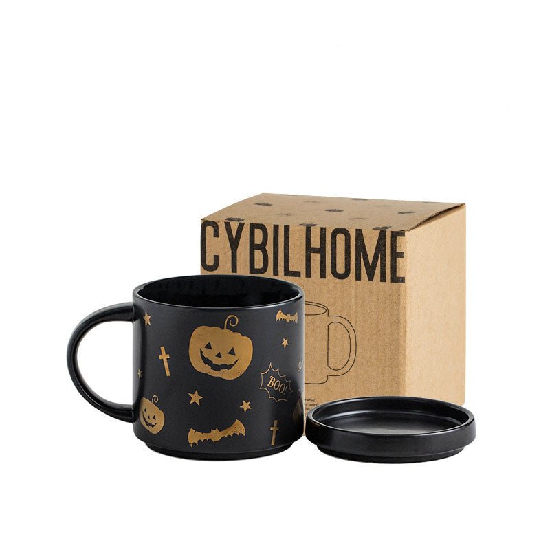 Halloween Mug With Lid Spoon Gift Box Large Capacity Ceramic - 0 - Scribble Snacks