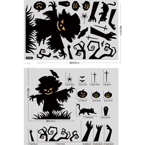 Halloween Party Ghost Zombie Pumpkin Lamp Spider Glass Window Decoration Stickers - 0 - Scribble Snacks