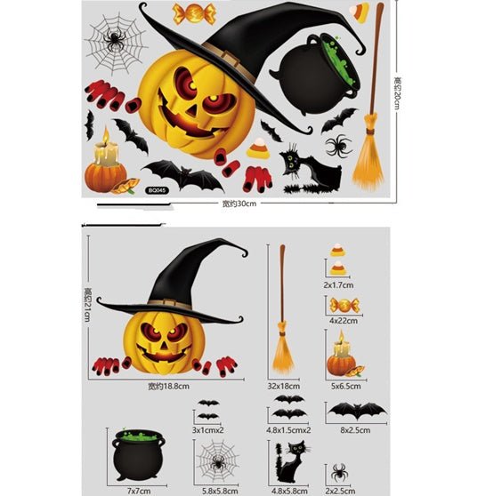 Halloween Party Ghost Zombie Pumpkin Lamp Spider Glass Window Decoration Stickers - 0 - Scribble Snacks