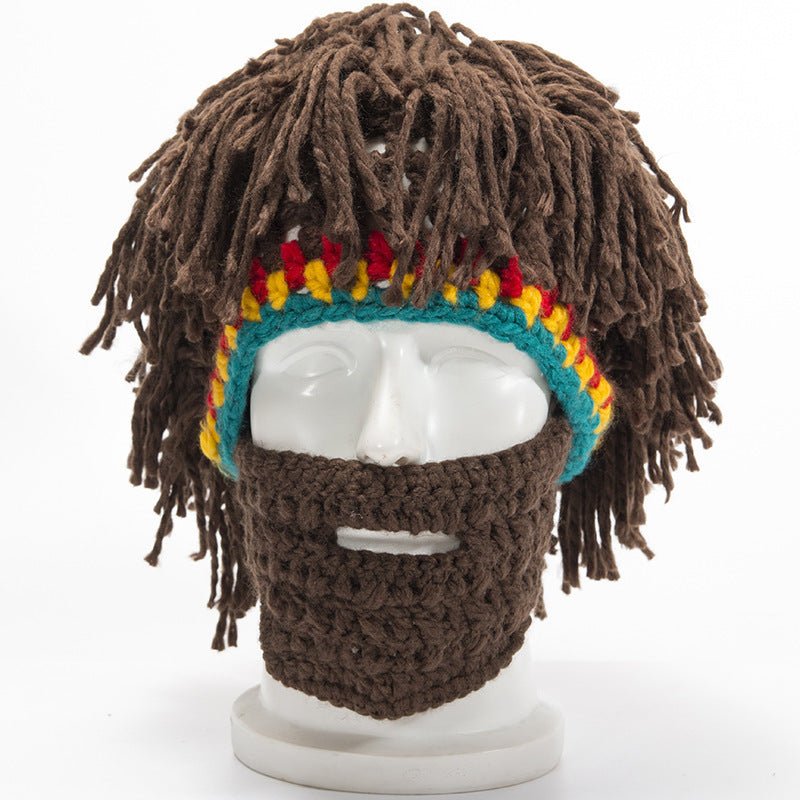 Halloween party spoof knit wool hats handmade beard men and women wig hats - 0 - Scribble Snacks