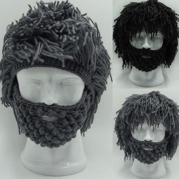 Halloween party spoof knit wool hats handmade beard men and women wig hats - 0 - Scribble Snacks