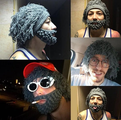 Halloween party spoof knit wool hats handmade beard men and women wig hats - 0 - Scribble Snacks