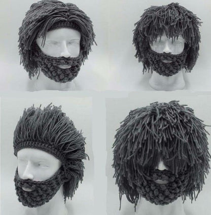 Halloween party spoof knit wool hats handmade beard men and women wig hats - 0 - Scribble Snacks