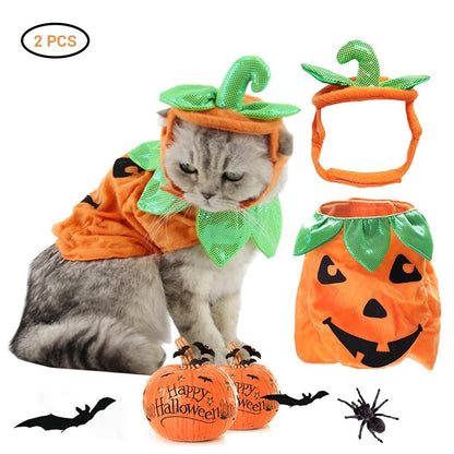 Halloween Pet Cats Costume Props Creative Pumpkin Shape Green Leaf Decoration Cosplay Clothing Holiday Garment Supplies - 0 - Scribble Snacks