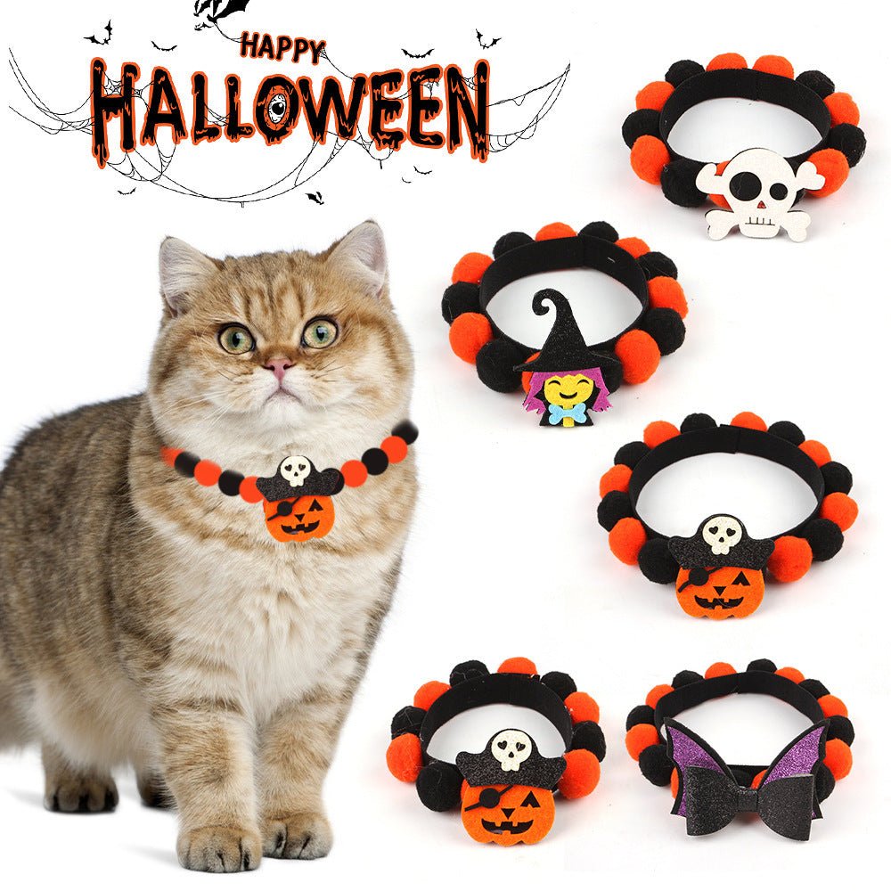 Halloween Pet Fur Ball Collar Pumpkin Accessories - 0 - Scribble Snacks