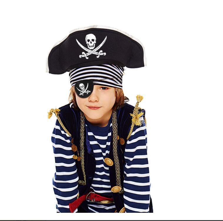 Halloween Pirate Captain Cosplay Costume Accessories Colony Pirate Hat Single Eye Patch For Halloween Kids Birthday Party Decor - 0 - Scribble Snacks