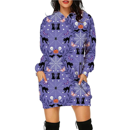 Halloween Print Long Hoodie With Pockets Sweater Long Sleeve Clothes Women - 4 - Scribble Snacks