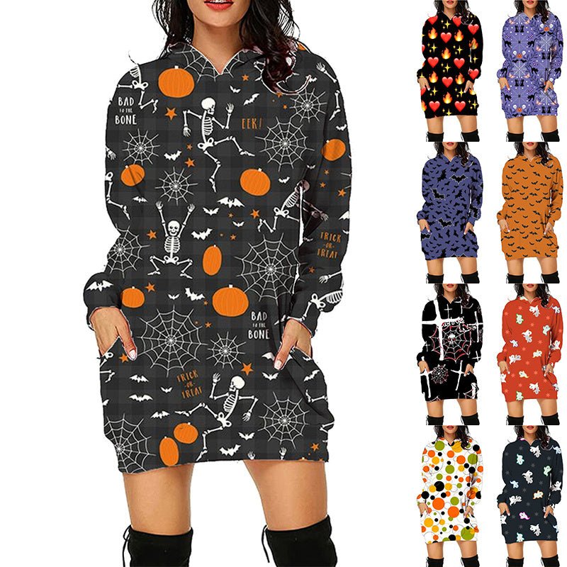 Halloween Print Long Hoodie With Pockets Sweater Long Sleeve Clothes Women - 4 - Scribble Snacks