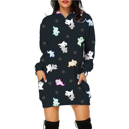 Halloween Print Long Hoodie With Pockets Sweater Long Sleeve Clothes Women - 4 - Scribble Snacks