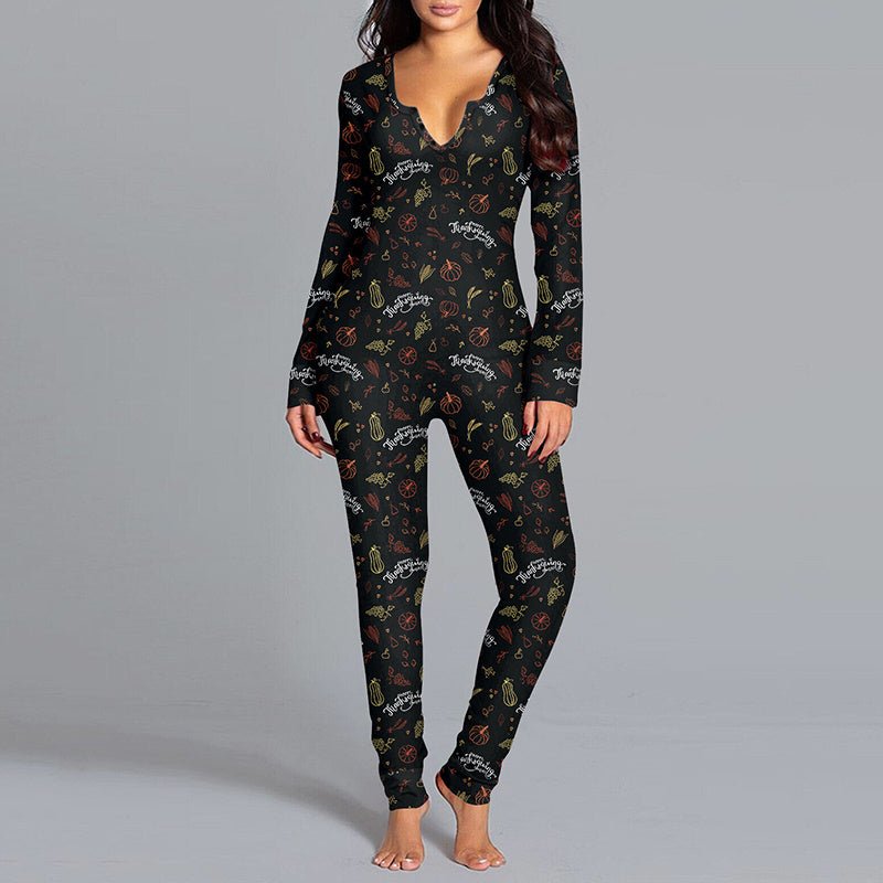 Halloween Printed Jumpsuit Long Sleeve Home Pajamas Casual Trousers Women's Cos Clothing - 4 - Scribble Snacks