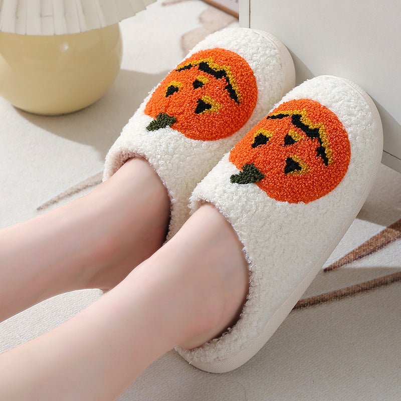 Halloween Pumpkin Cartoon Slippers Warm Winter Slippers Men And Women Couples Indoor House Shoes - 4 - Scribble Snacks