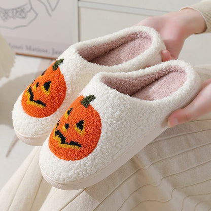 Halloween Pumpkin Cartoon Slippers Warm Winter Slippers Men And Women Couples Indoor House Shoes - 4 - Scribble Snacks