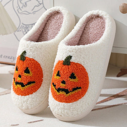 Halloween Pumpkin Cartoon Slippers Warm Winter Slippers Men And Women Couples Indoor House Shoes - 4 - Scribble Snacks