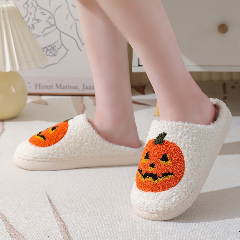 Halloween Pumpkin Cartoon Slippers Warm Winter Slippers Men And Women Couples Indoor House Shoes - 4 - Scribble Snacks