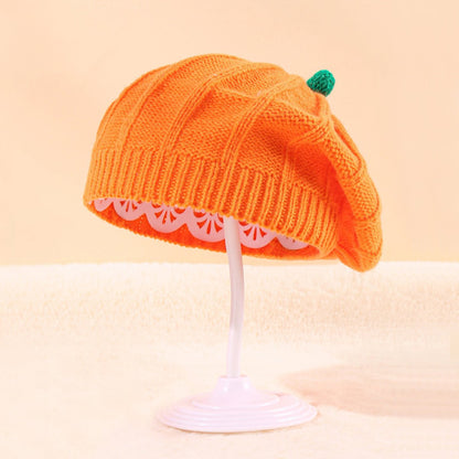 Halloween Pumpkin Parent Child Knitted Hat Warm And Cute Orange Beret - 0 - Scribble Snacks