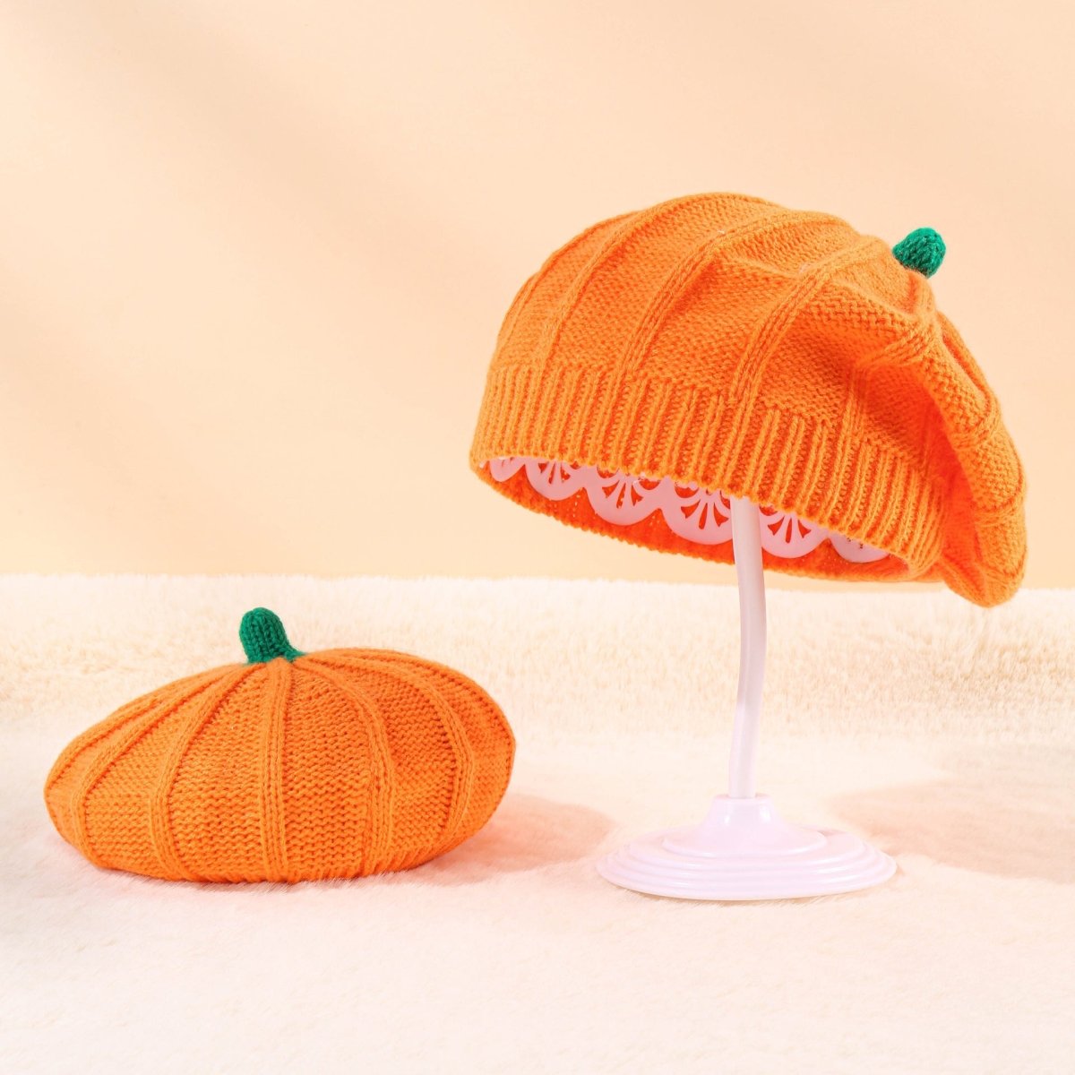 Halloween Pumpkin Parent Child Knitted Hat Warm And Cute Orange Beret - 0 - Scribble Snacks