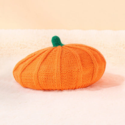 Halloween Pumpkin Parent Child Knitted Hat Warm And Cute Orange Beret - 0 - Scribble Snacks