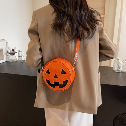 Halloween Pumpkin Small Round Bag Girls Funny Cute Shoulder Bag Personality Creative Messenger Crossbody Bags For Women - 4 - Scribble Snacks