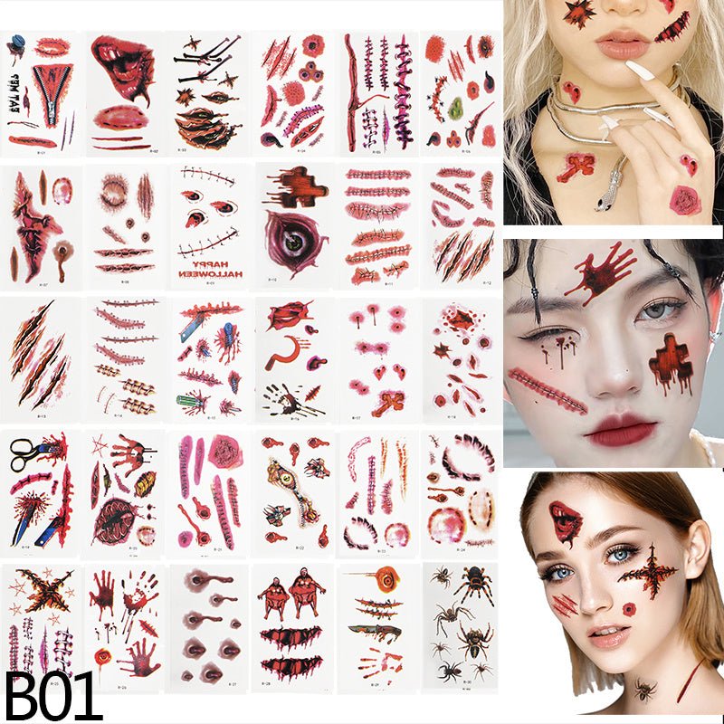 Halloween Scar Pattern Tattoo Stickers Waterproof - 0 - Scribble Snacks