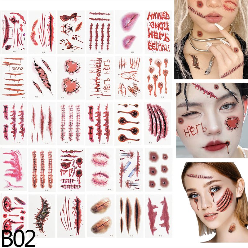 Halloween Scar Pattern Tattoo Stickers Waterproof - 0 - Scribble Snacks