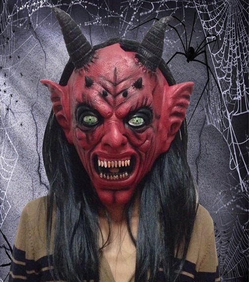 Halloween Scary Latex Devil Head Face Mask Long Hair Party Cosplay Costume Props - 0 - Scribble Snacks